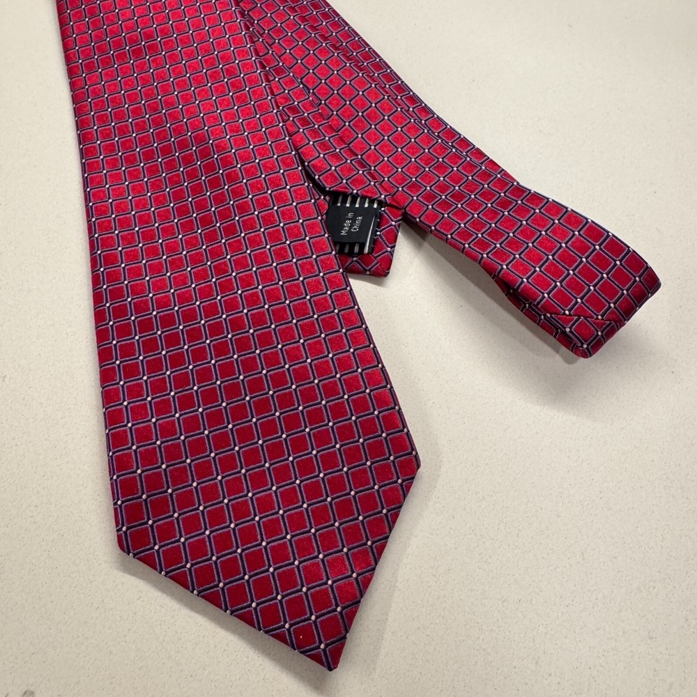 Nautica Tie Red‎ Geometric Blue 100% Silk Neck Tie Preppy Luxury Casual Adult